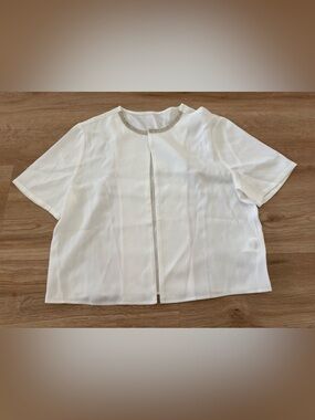 White Jeweled Neckline Open-Front Blouse Acetate fabric
